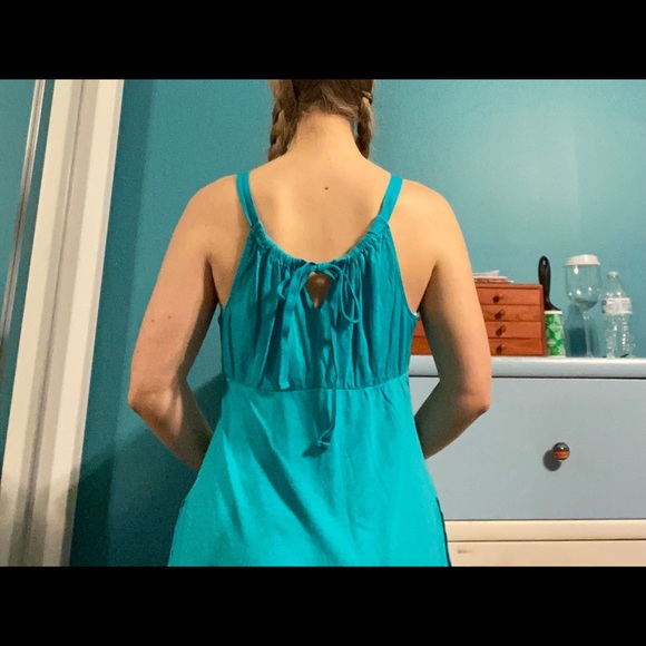 Blue Knit Gathered Bust Maxi Dress - Picture 5 of 11